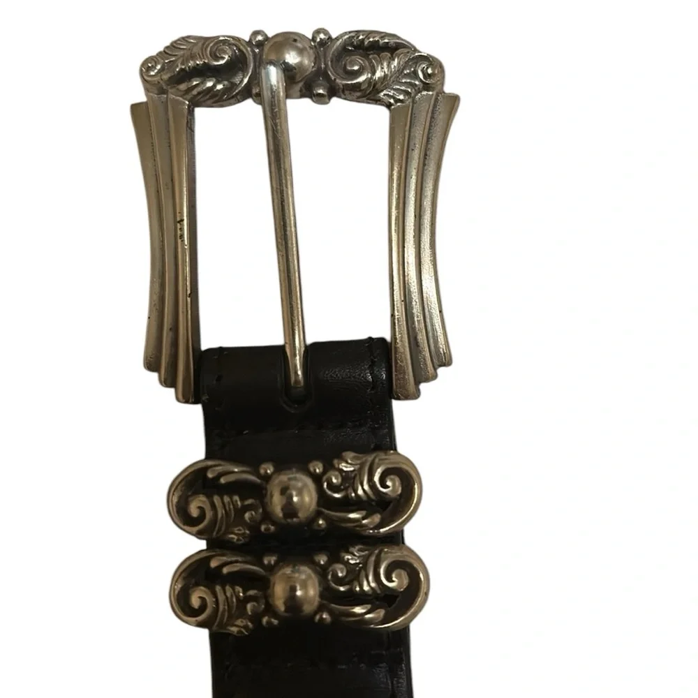 Brighton Vintage Woven Black Leather belt with metal buckle and accents, S/28